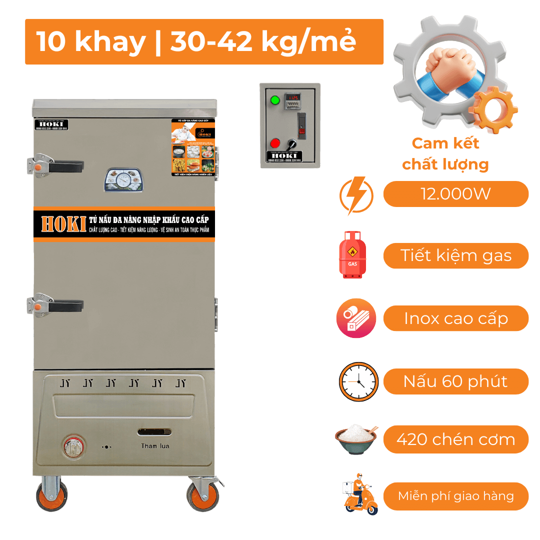 tu hap com dien gas 10 khay nhap khau