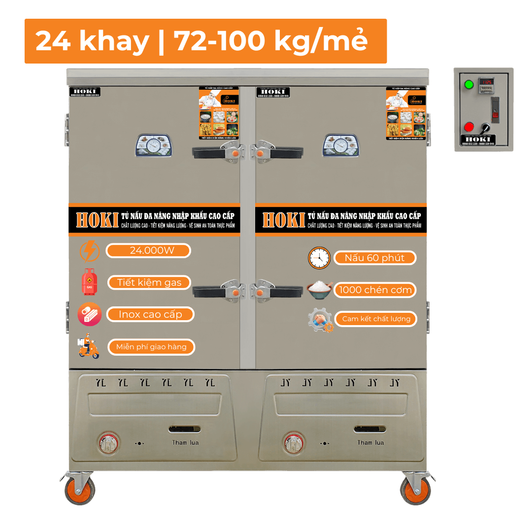 tu hap com dien gas 24 khay nhap khau