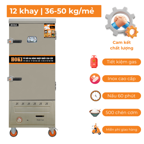tu hap com gas 12 khay nhap khau