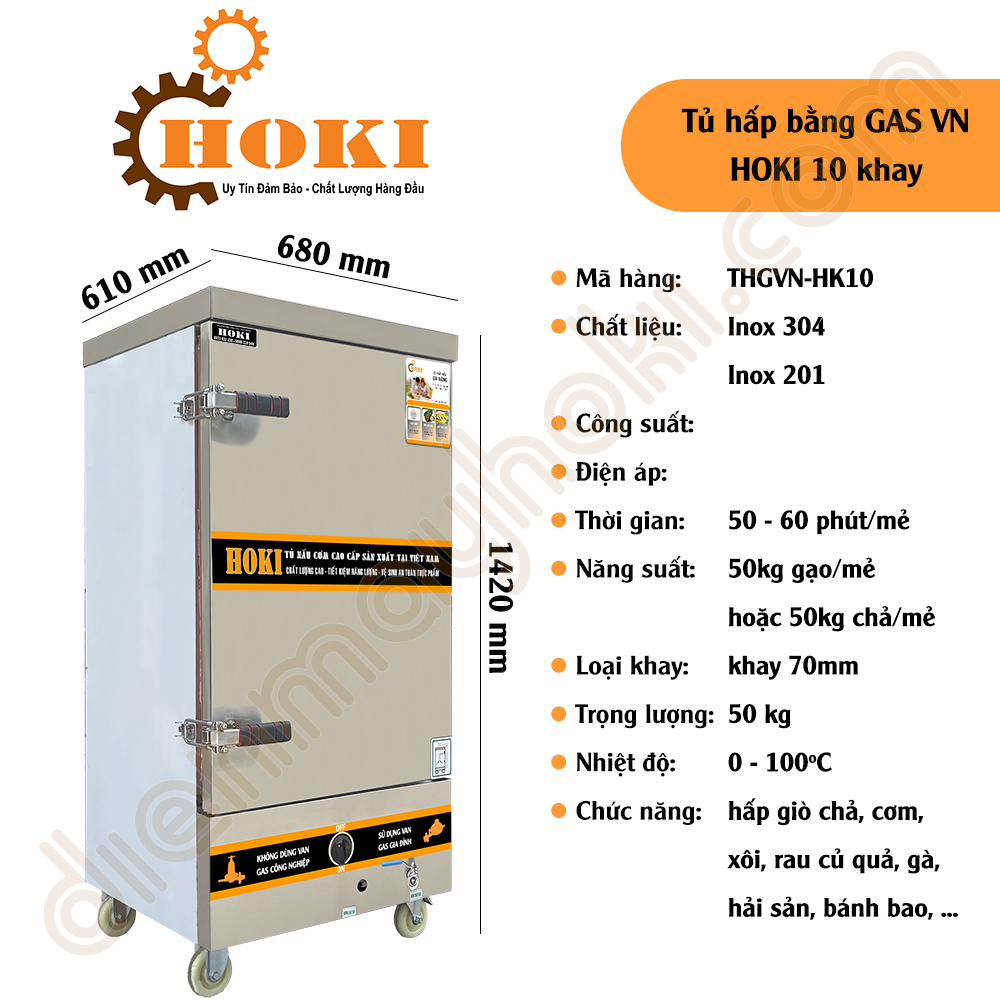 2 Tủ hấp gas VN 10 khay - TSKT