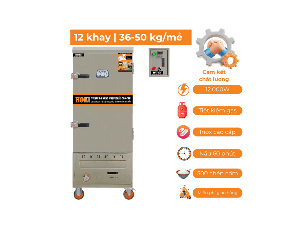 Tủ Hấp Cơm Nhập Khẩu Điện,Gas 12 khay