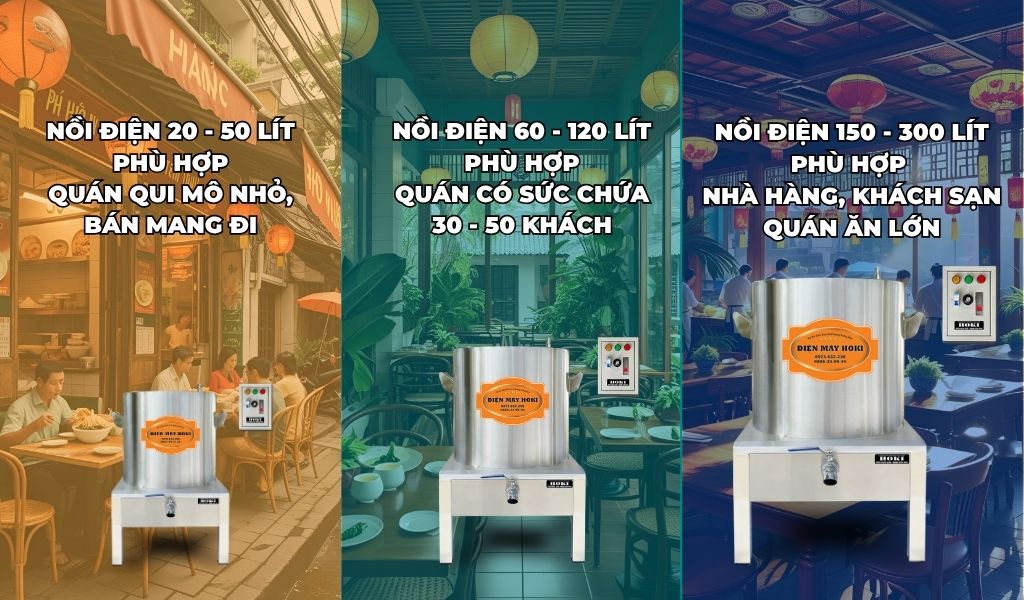 dung tích nồi nấu phở điện